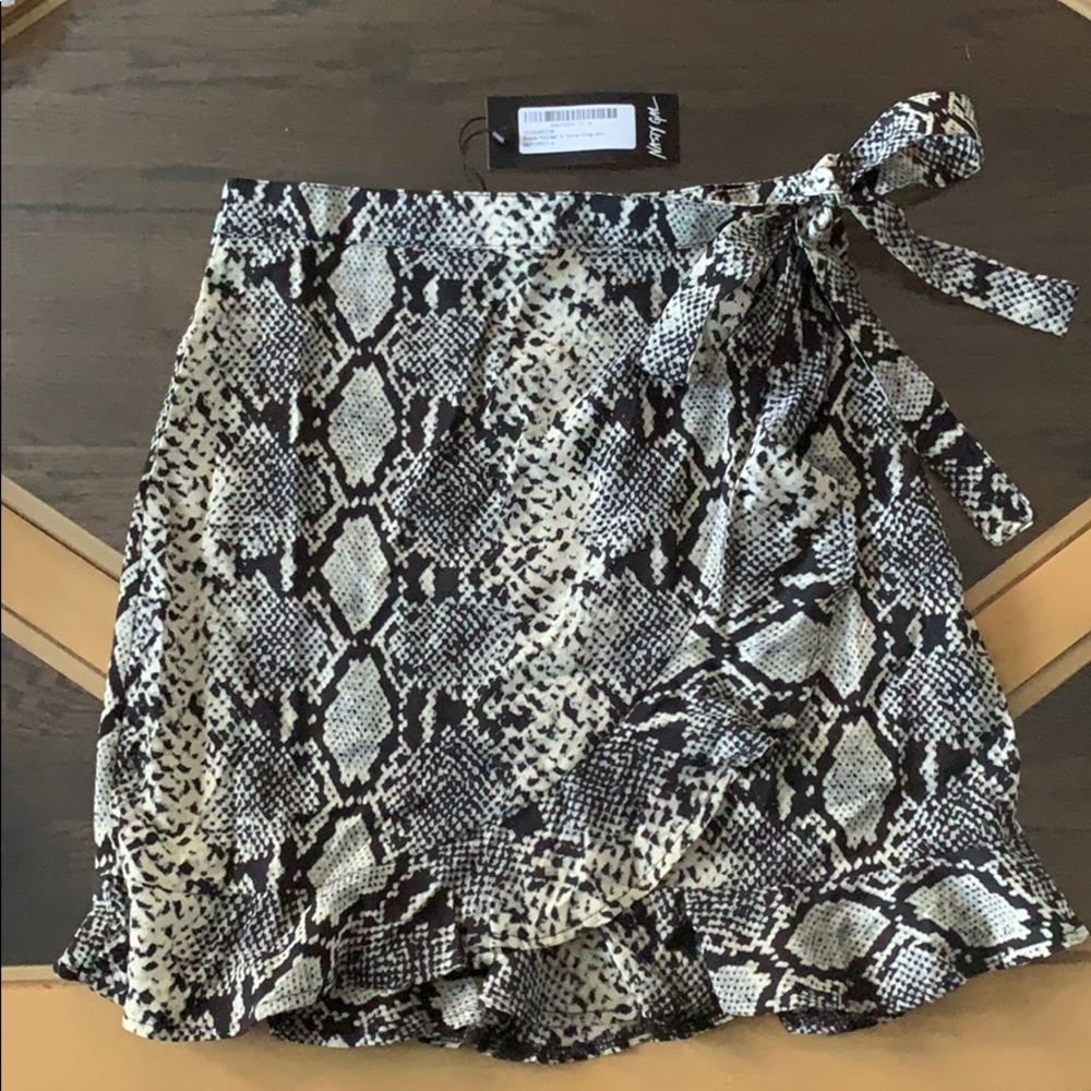 Nasty Gal Black and Cream Snake Print Mini Skirt